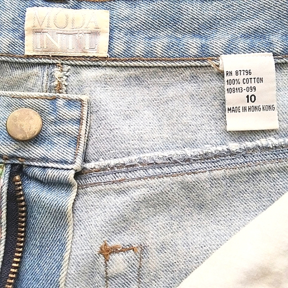 VINTAGE MODA INTL PATCHWORK HIGH RISE TAPERED JEANS - Picture 12 of 13